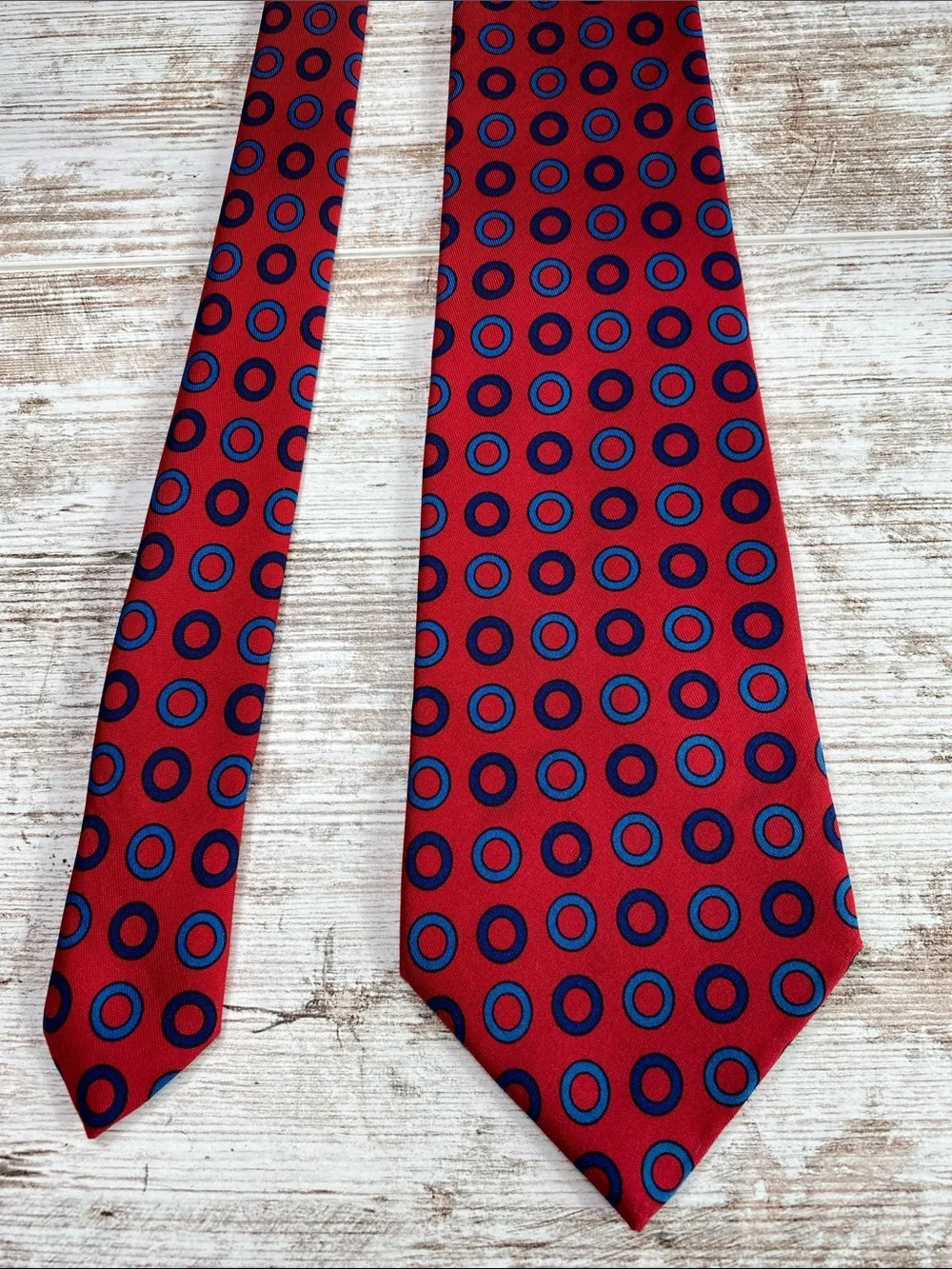 Turnbull & Asser Vintage 100% Silk Tie Red Blue Geometric Oval Extra Long 59”